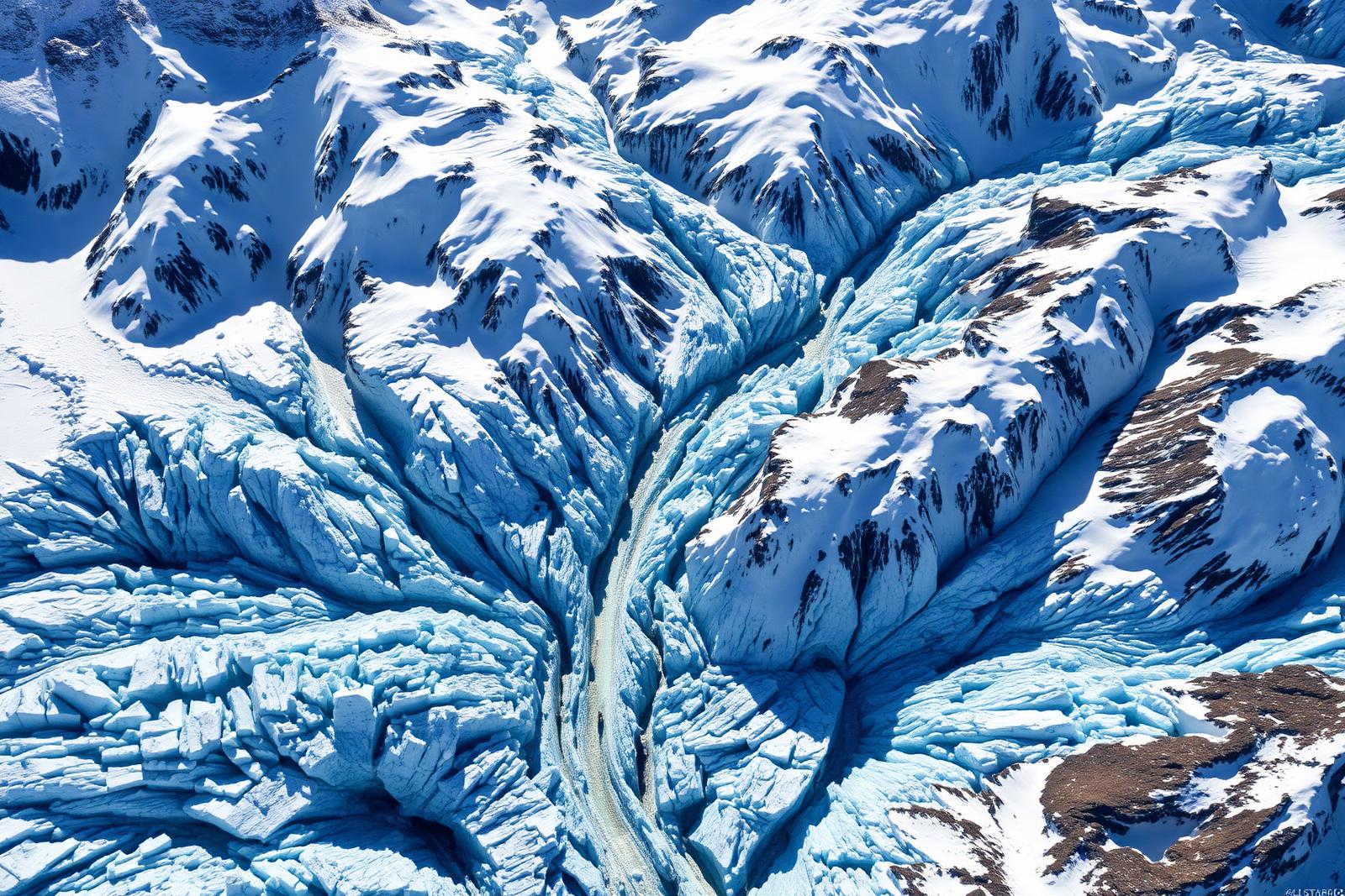 Crevasses et séracs d'un glacier du massif