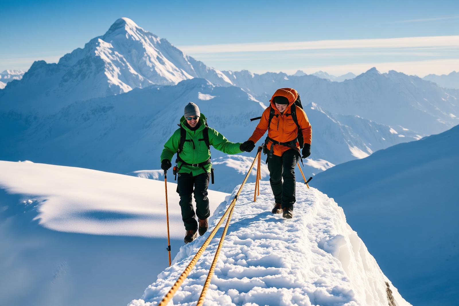 Guide de haute montagne et client encordés