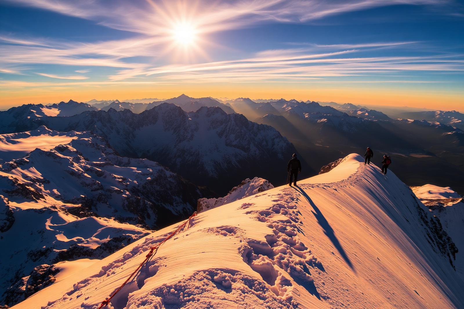 Arête sommitale du Mont Blanc au lever du soleil